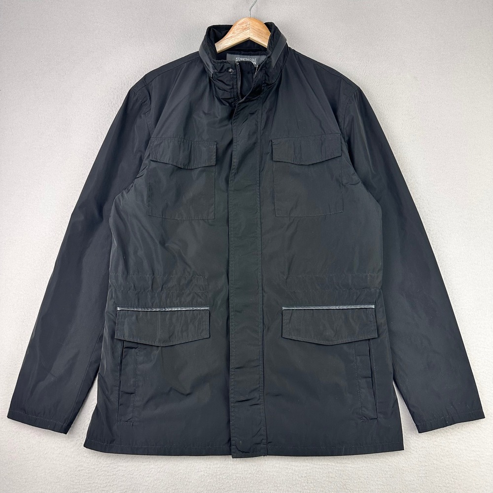 Kenneth Cole Reaction‎ Utility Coat Mens M Black Pockets Field Convertible Hood